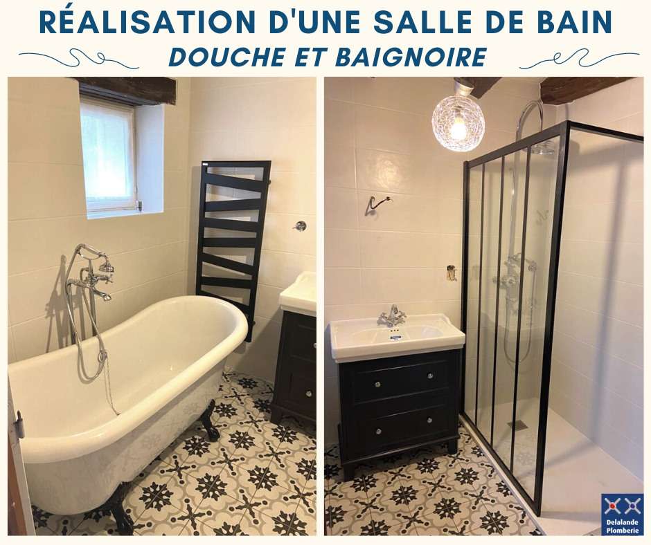 Delalande Plomberie - Réalisation d'une salle de bain avec douche et baignoire
